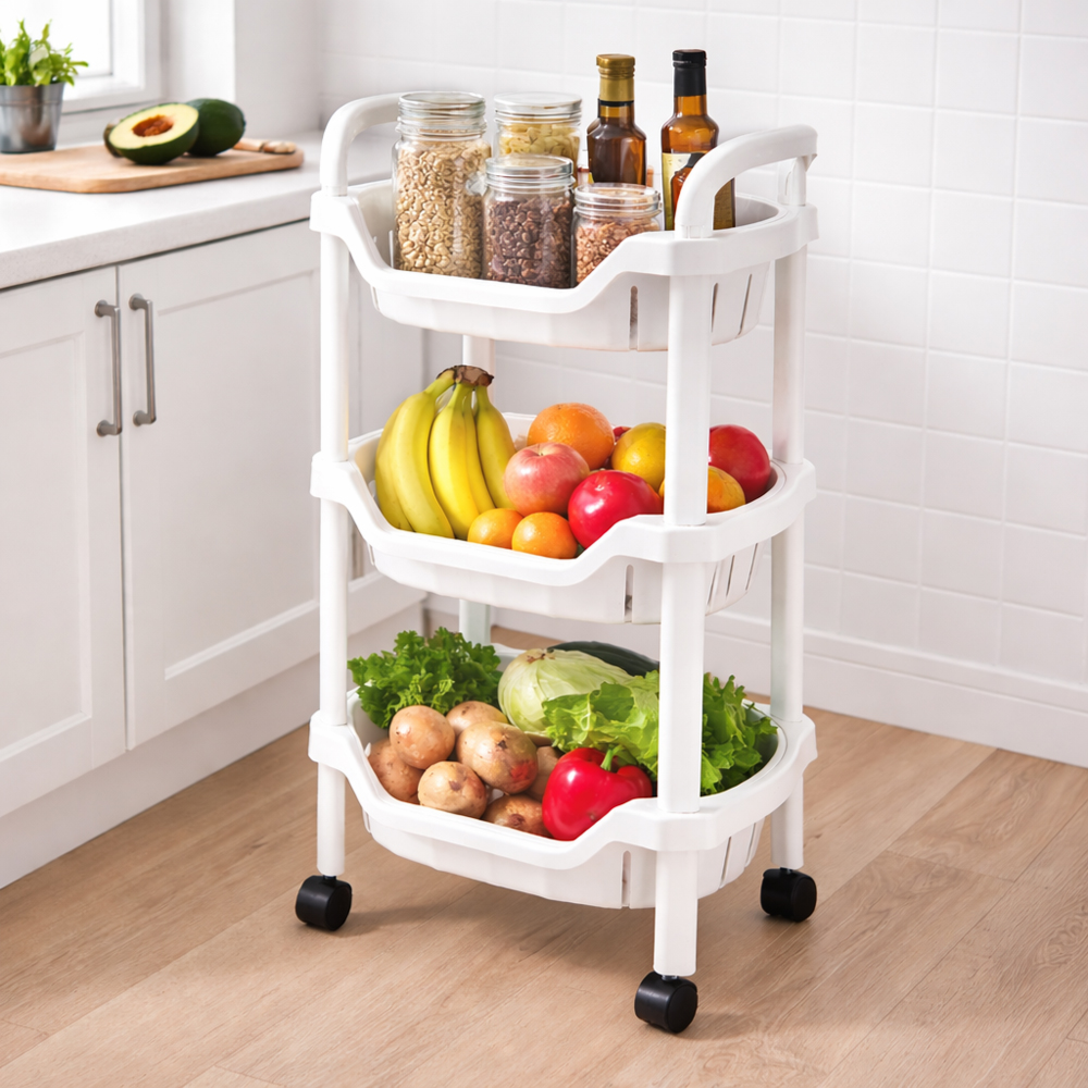 3 Tier Rolling Storage Rack Organizer  Multi Purpose Kitchen & Bathroom Storage Trolley