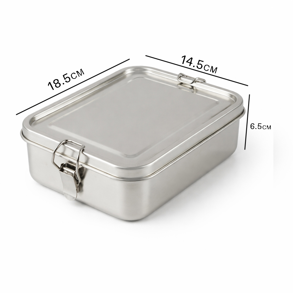 Stainless Steel Lockable Lunch Box – Durable Leak Resistant Food Storage Container for Office, School & Travel (19cm x 14cm x 6.5cm)