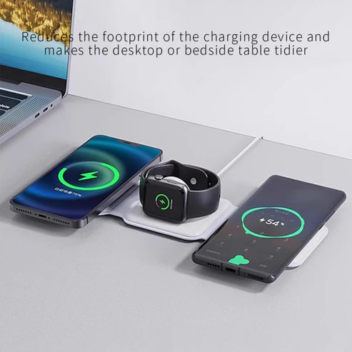 3 in 1 Magnetic Foldable Wireless Charger  White/Black