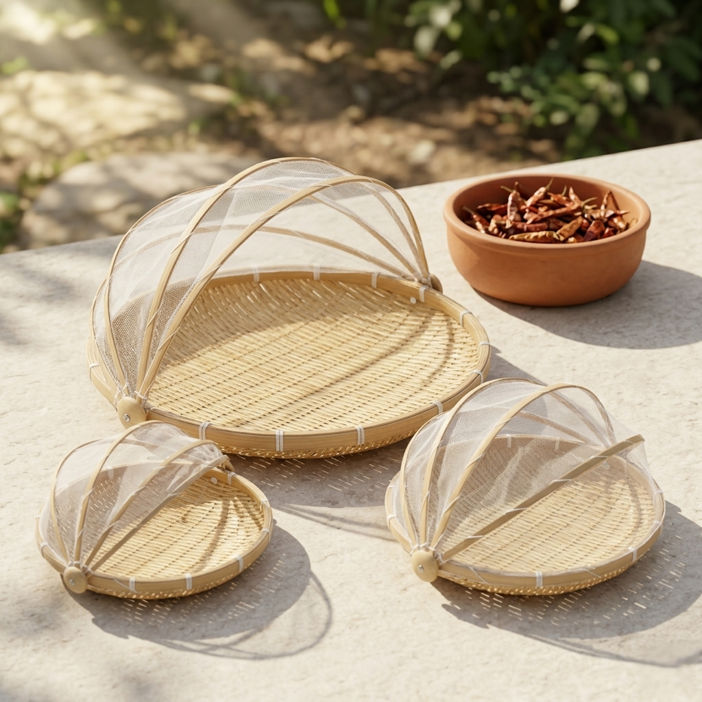 Handcrafted Bamboo Food Cover Basket Set
