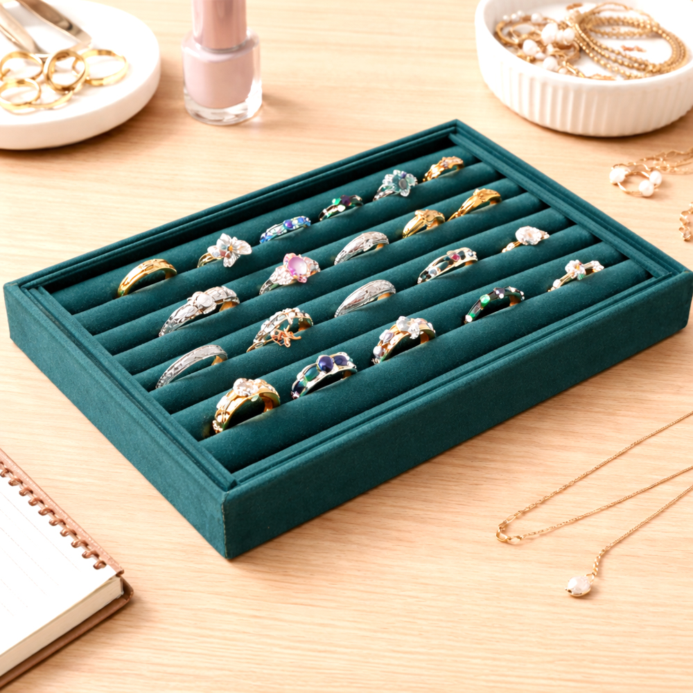 Premium Jewellery Ring Display Tray 35.5cm x 54.5cm x 3.5cm – Velvet Ring Organizer for Shop & Home