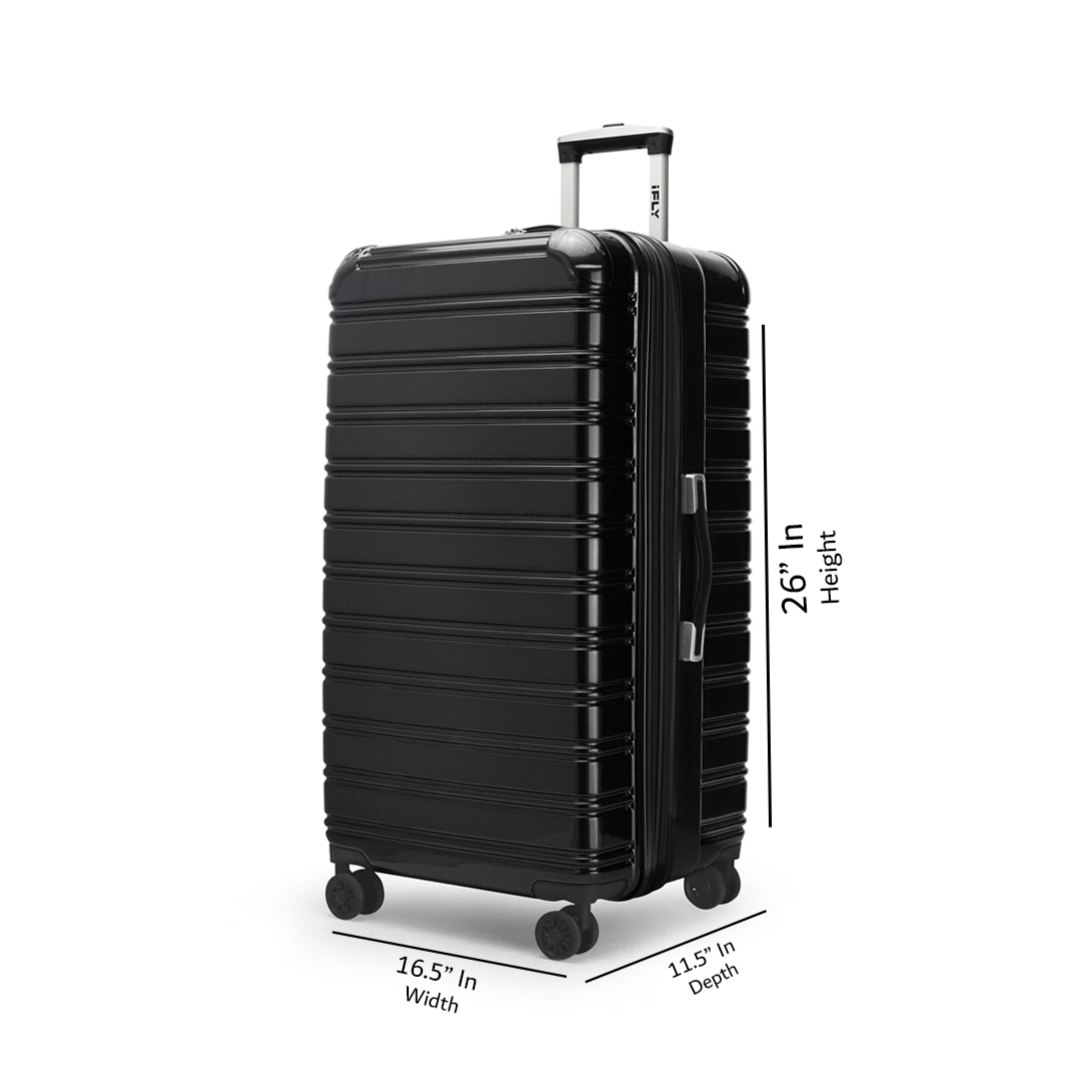 IFly 24-Inch Hard Shell Trolley Suitcase – Black Large Check-In Travel Luggage