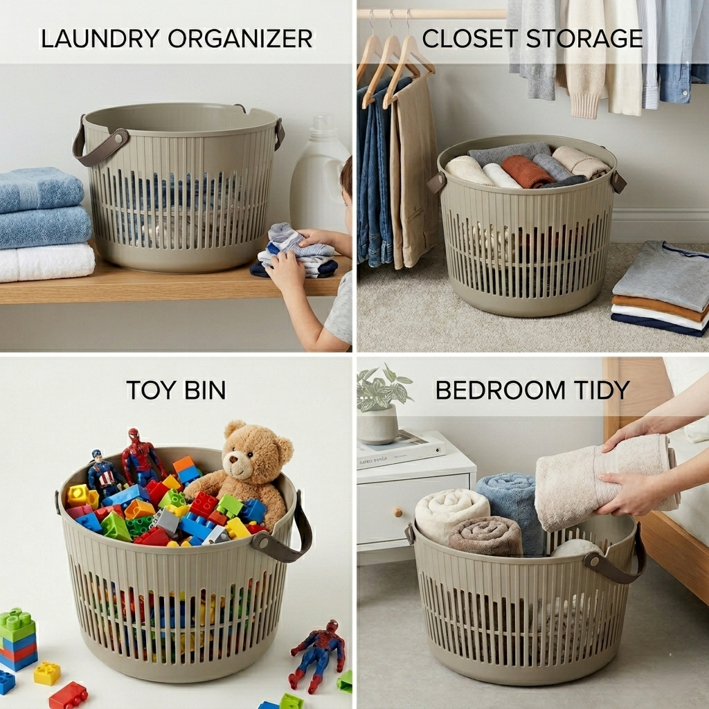 Multipurpose Home Storage Basket With Leather Handles