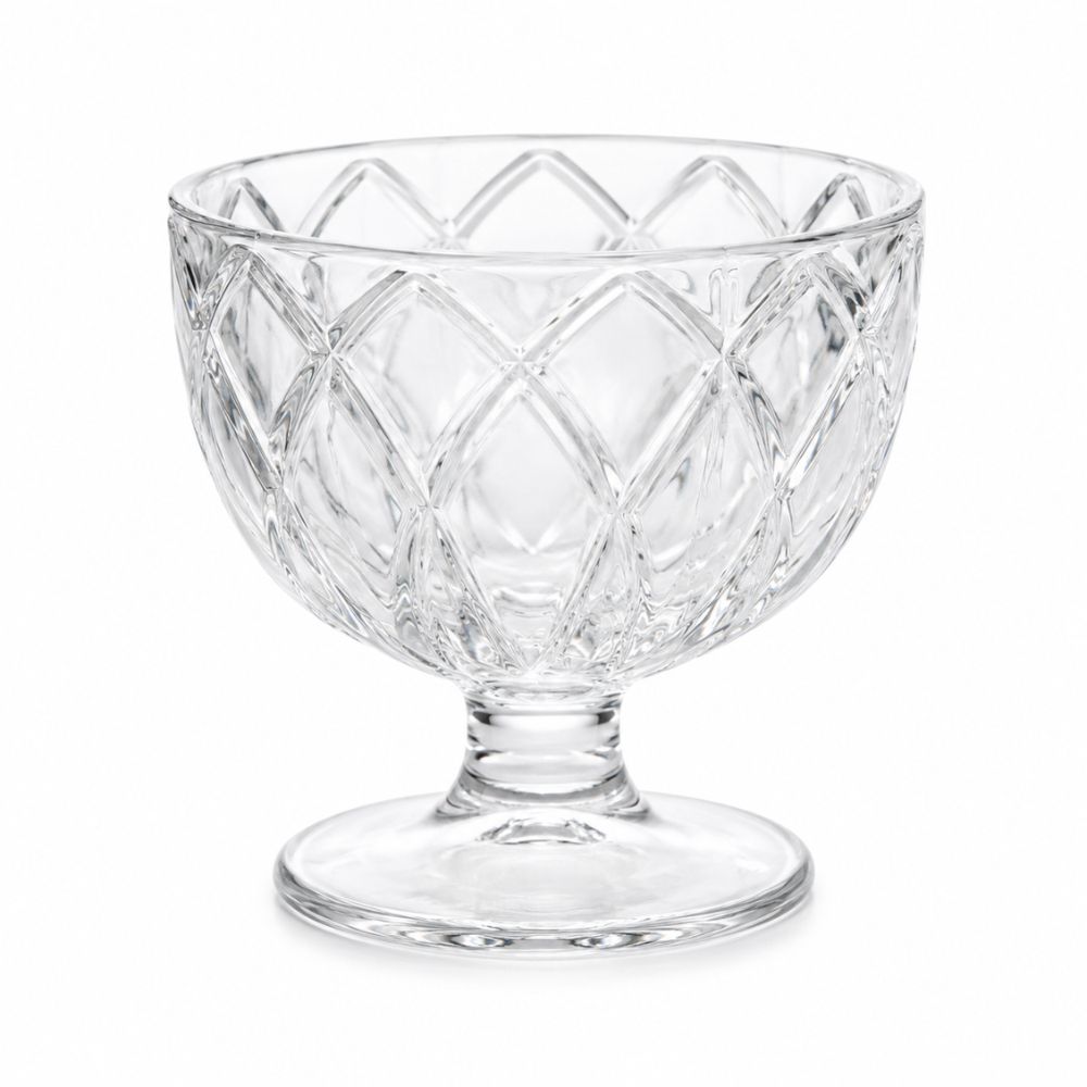 Elegant Diamond Lattice Footed Crystal Glass Dessert Serving Bowl