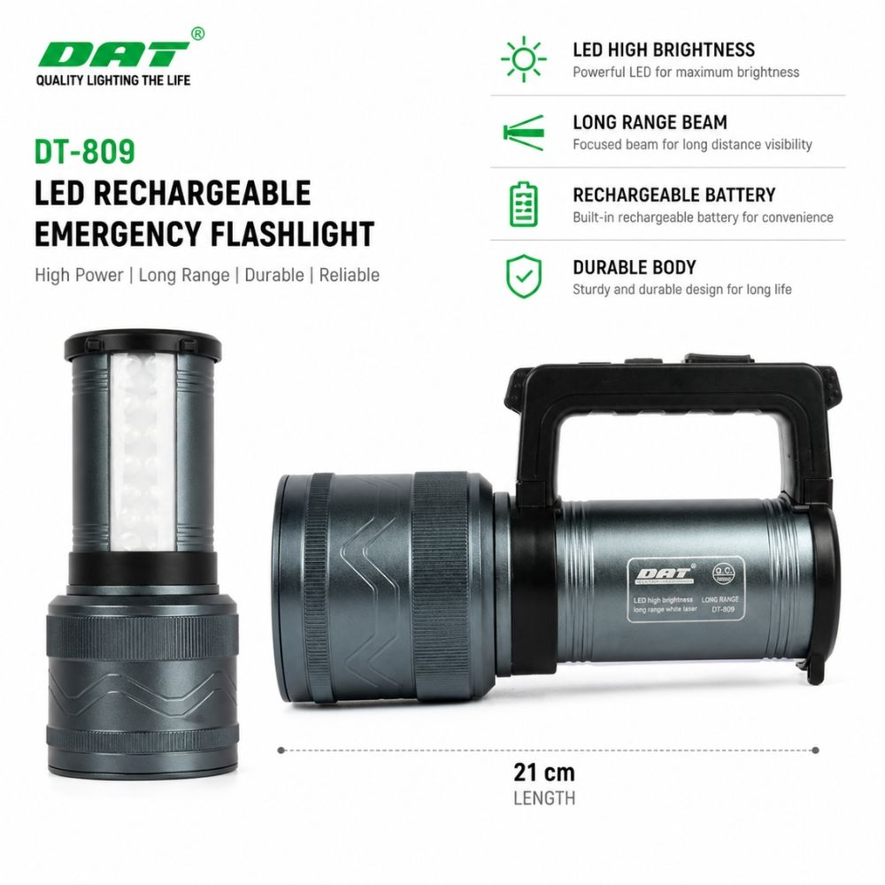 High  Power Rechargeable Led Searchlight  Grey (21Cm)
