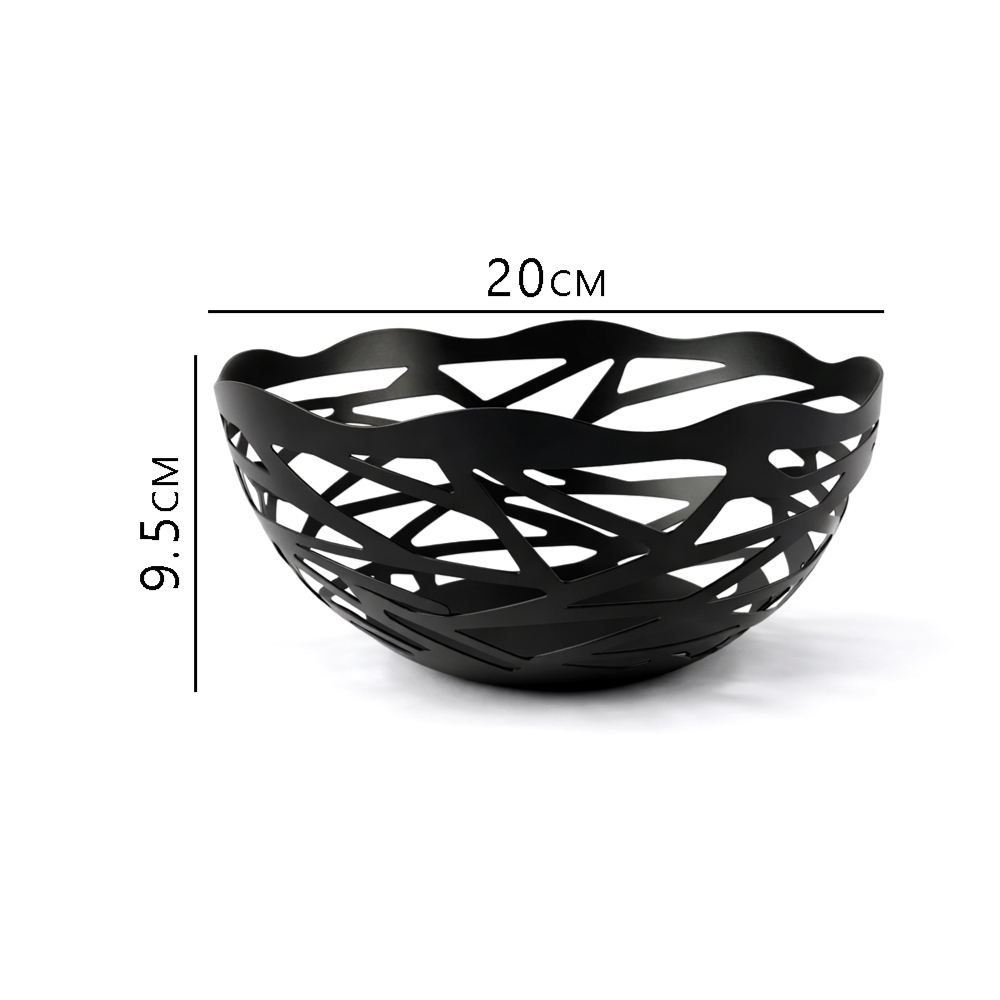 Stylish Black Metal Fruit Basket 20x9cm – Modern Artistic Cut Design Decorative Serving Bowl for Dining Table