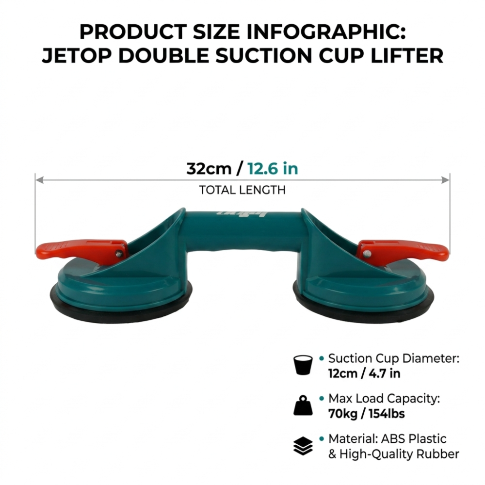 JCTOP Professional Double-Cup Suction Glass Lifter – 100kg Capacity