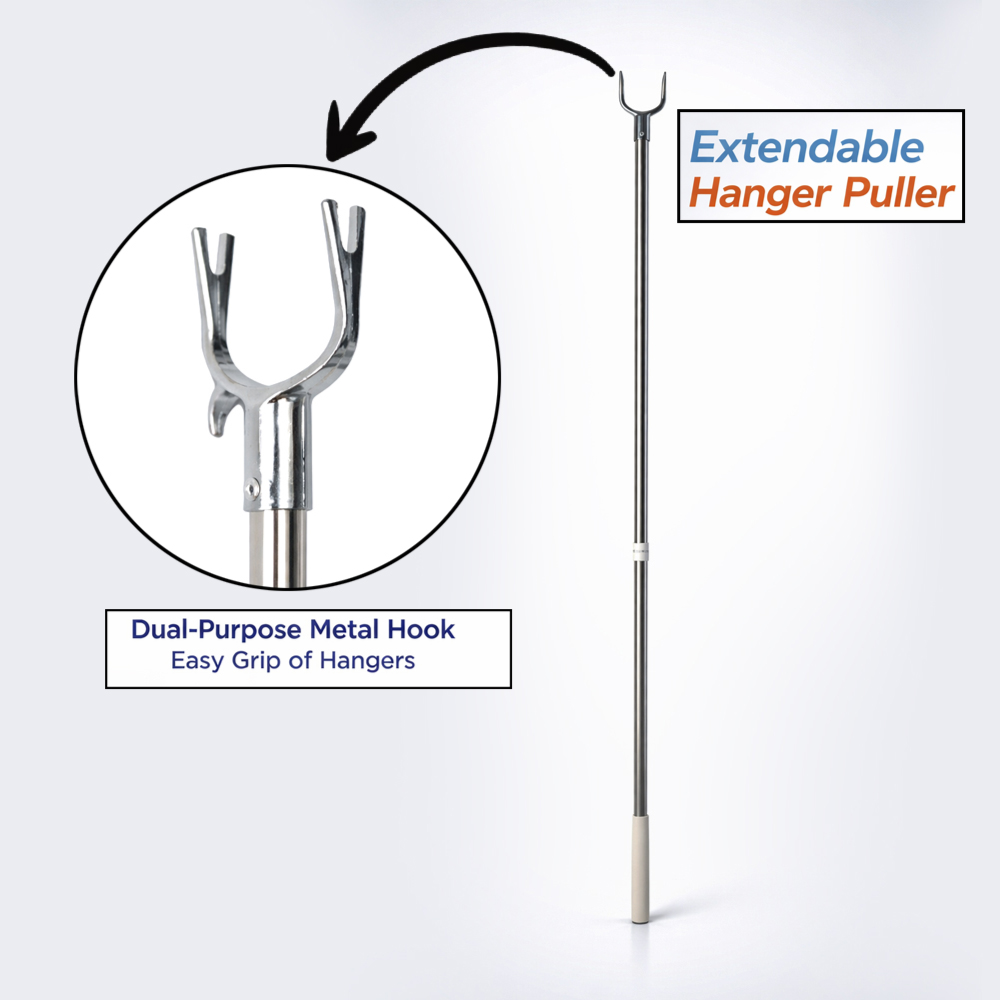 Premium Stainless Steel Extendable Hanger Puller (145cm) – Heavy-Duty High-Reach Closet Pole