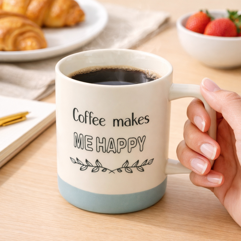 Premium “Coffee Makes Everything Possible” Ceramic Mug 11cm x 8cm – Stylish Motivational Tea & Coffee Cup for Home & Office