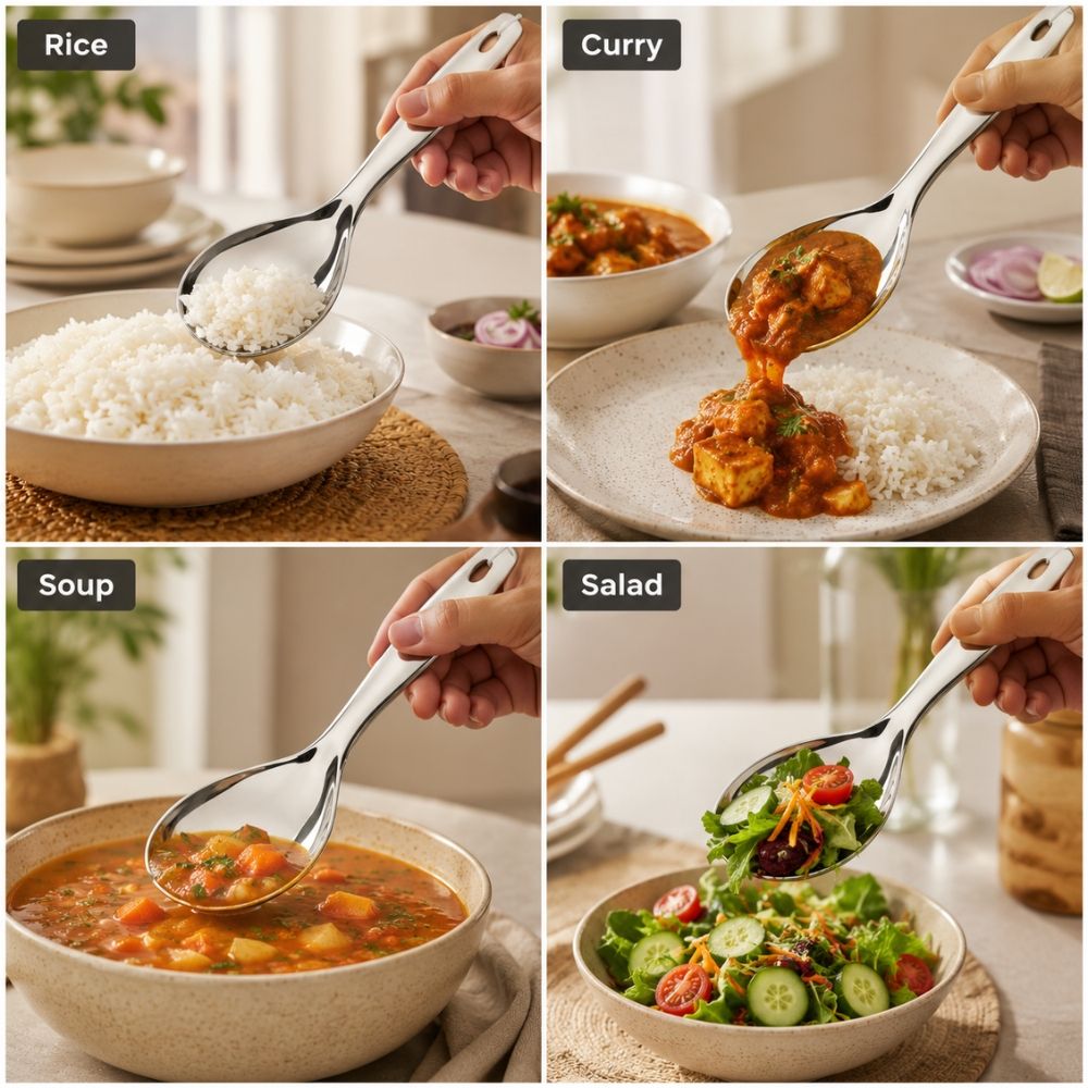 Utilitarian Stainless Steel Serving Spoon Featuring A Mirror Polished Finish And An Ergonomic Handle – (18.5 X 6.5Cm)