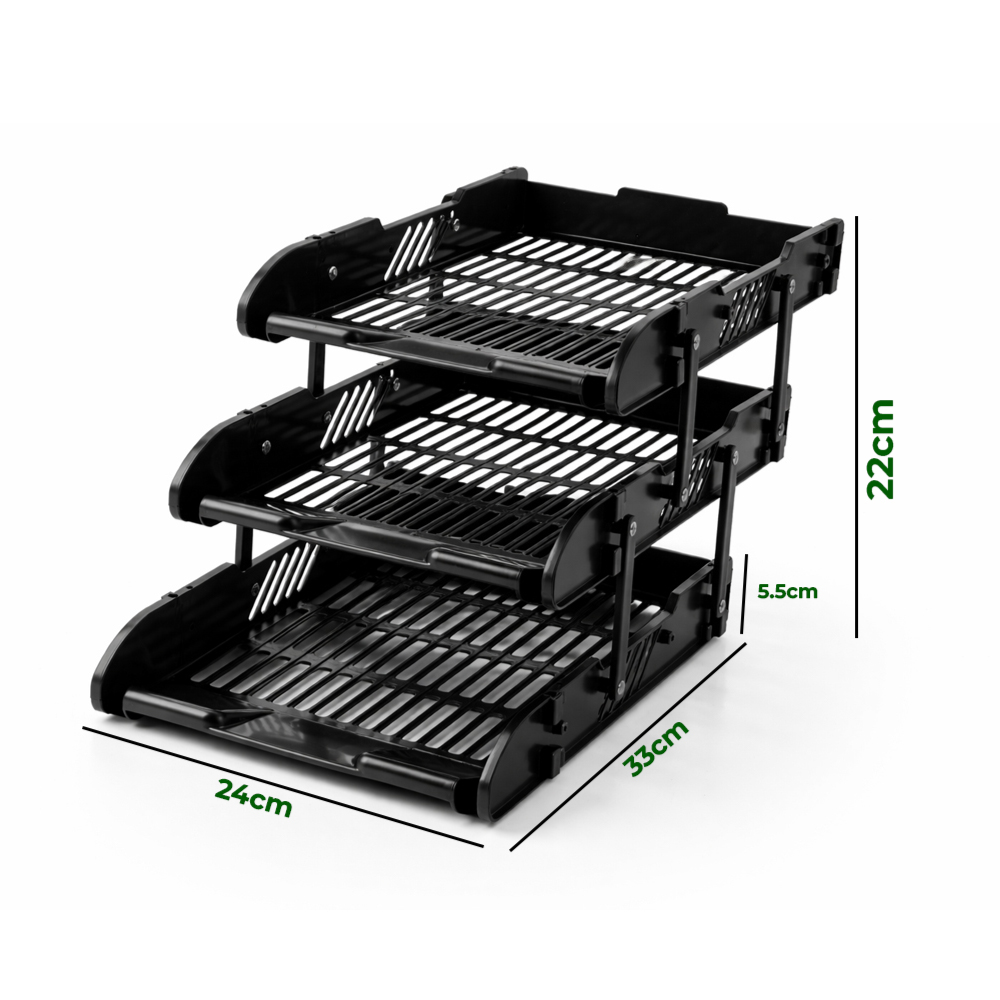 3 Tier Document Storage Organizer Rack – Multi Layer Office Desk File Basket (33cm x 24cm x 22cm)