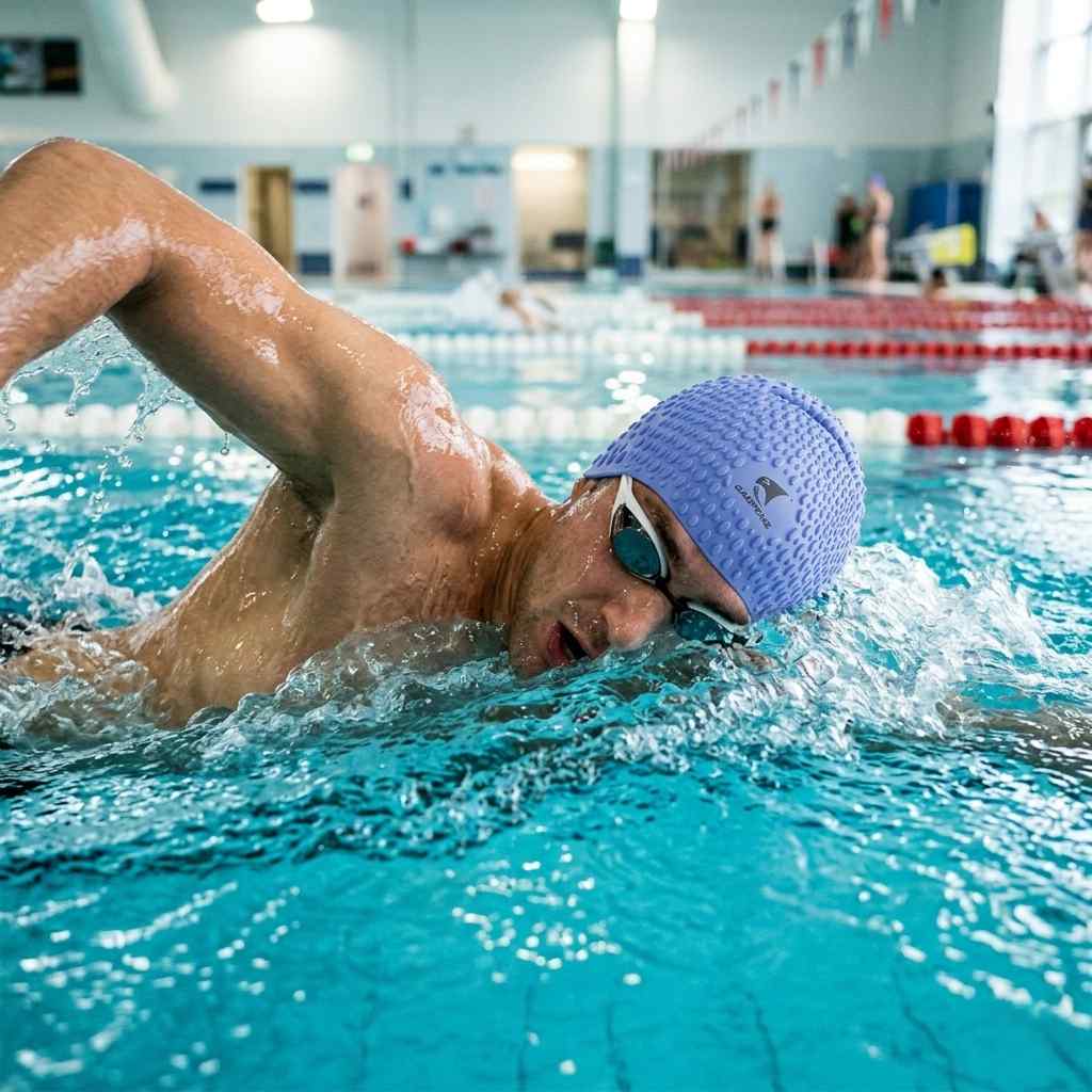 Premium Textured Silicone Swim Cap Blue
