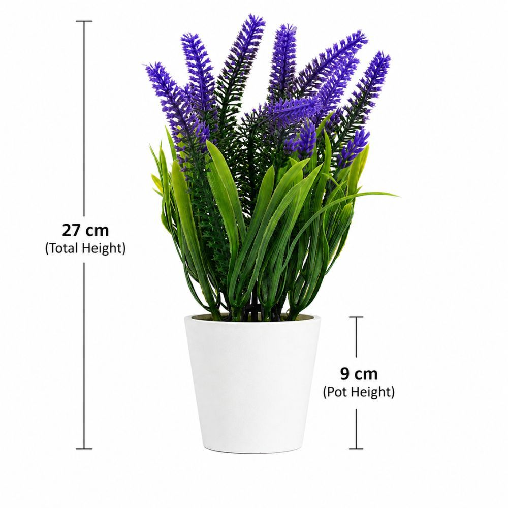 Premium Realistic Artificial Lavender Plant In White Modern Pot