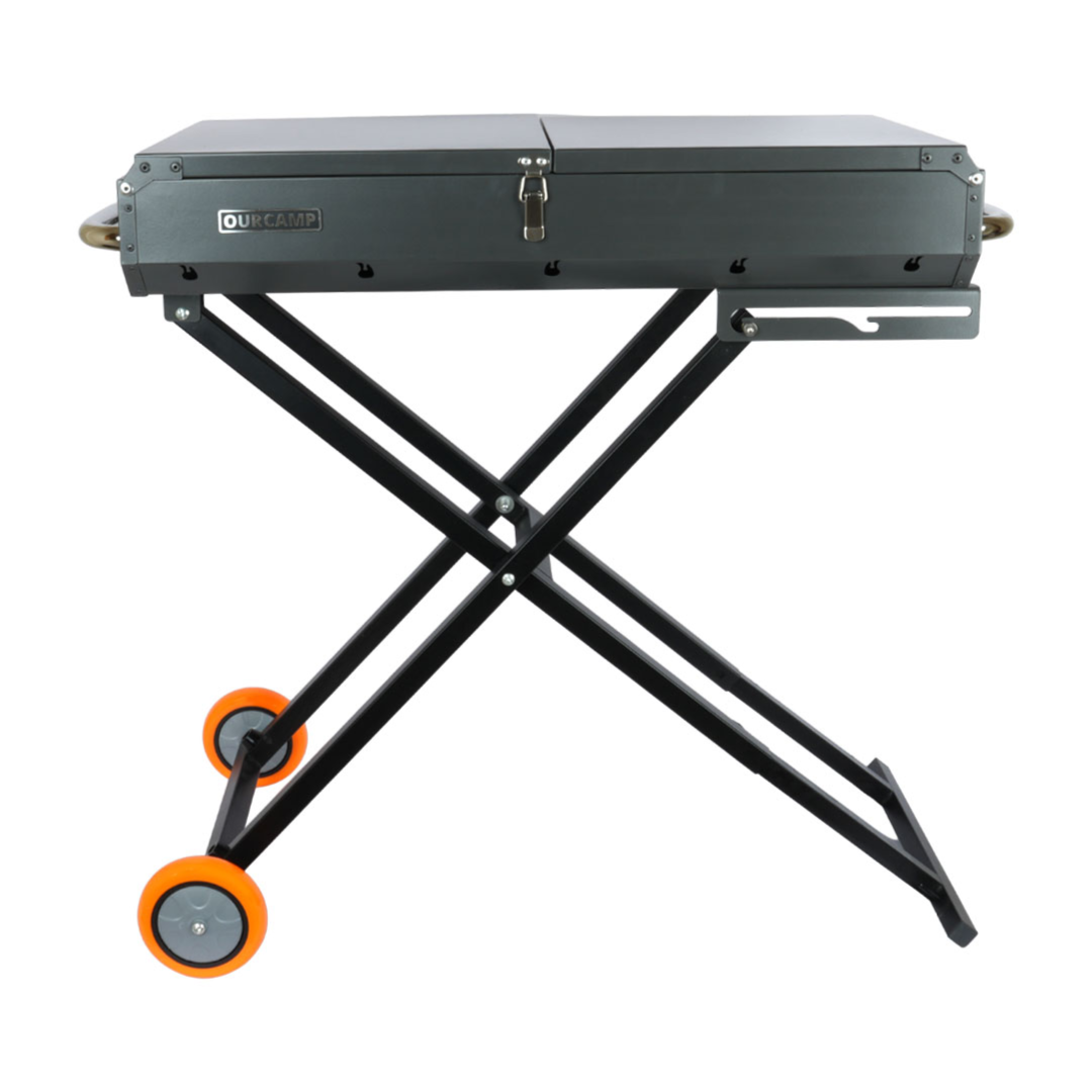 2-in-1 Outdoor BBQ Grill: Foldable Cart, Side Table & Wheels