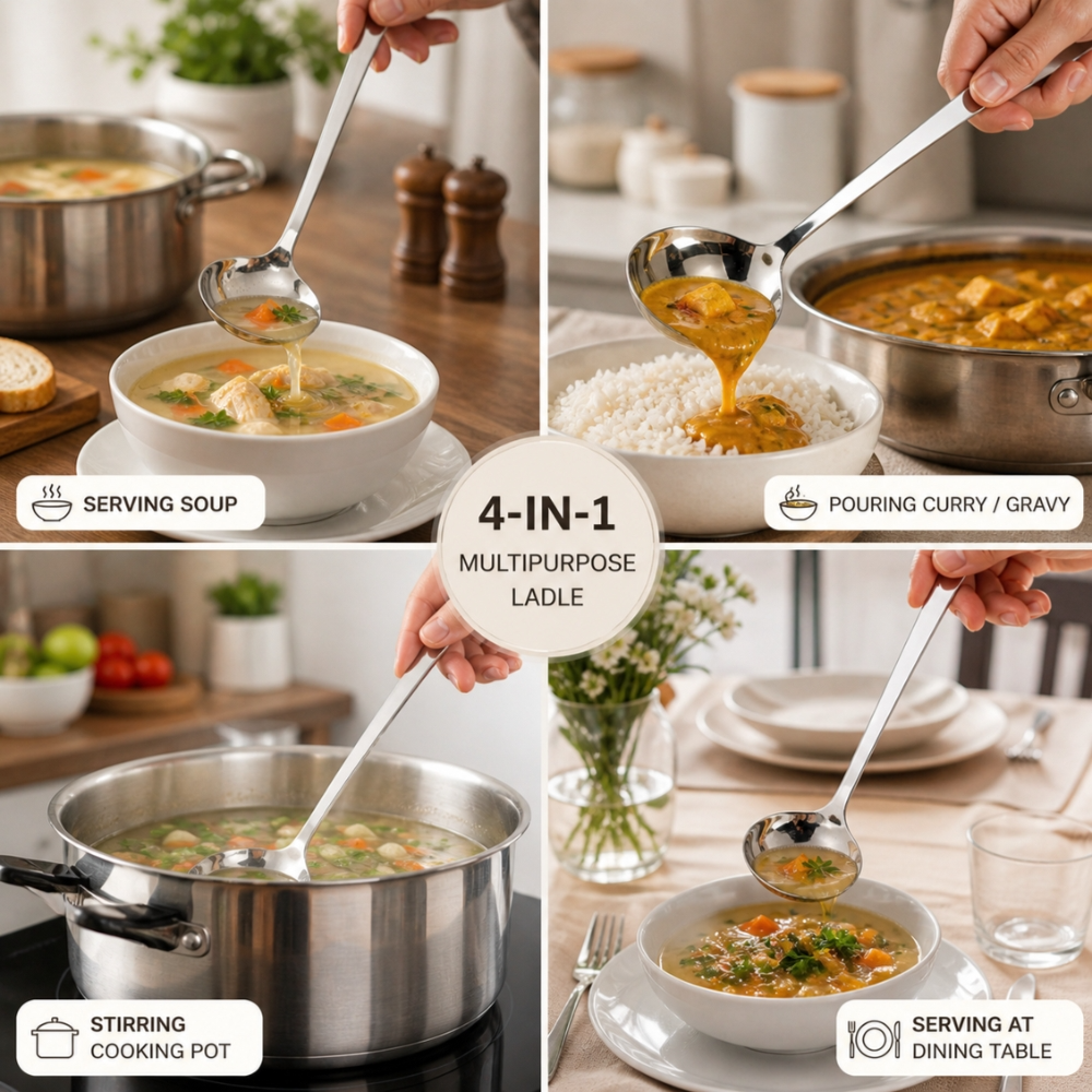 Premium Mirror Polished Stainless Steel Soup Ladle With Long Ergonomic Handle