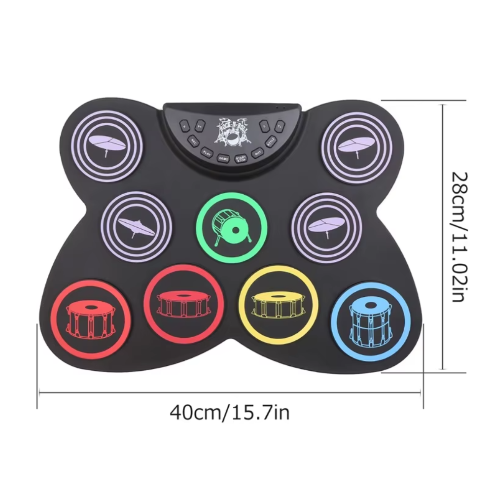 Digital Electronic 9 Pad Roll Up Drum Kit  Portable & Rechargeable with Speaker