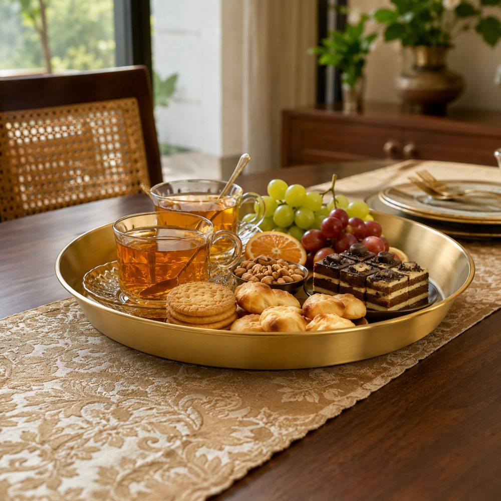 Authentic Deep Round Stainless Steel Serving Tray – Finish (34X4Cm)