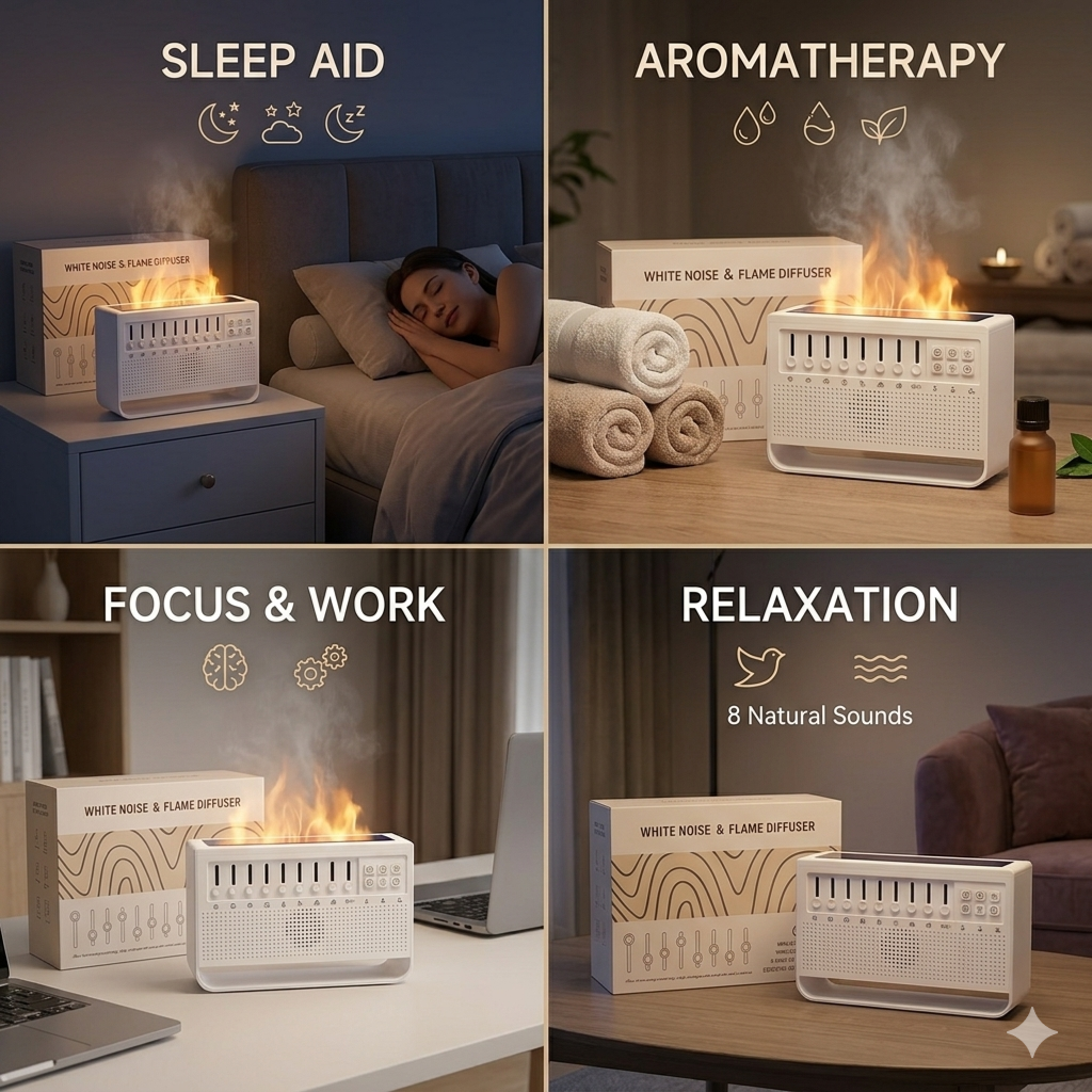 Aroma Diffuser & Sleep Sound Speaker with LED Night Light & 8 Nature Sounds