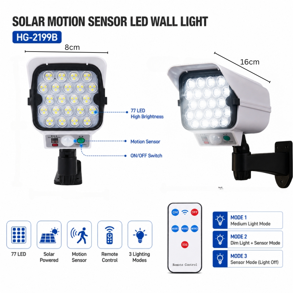 Advanced Solar Powered Motion Sensor Waterproof Outdoor Security Led Wall Light With Remote Control