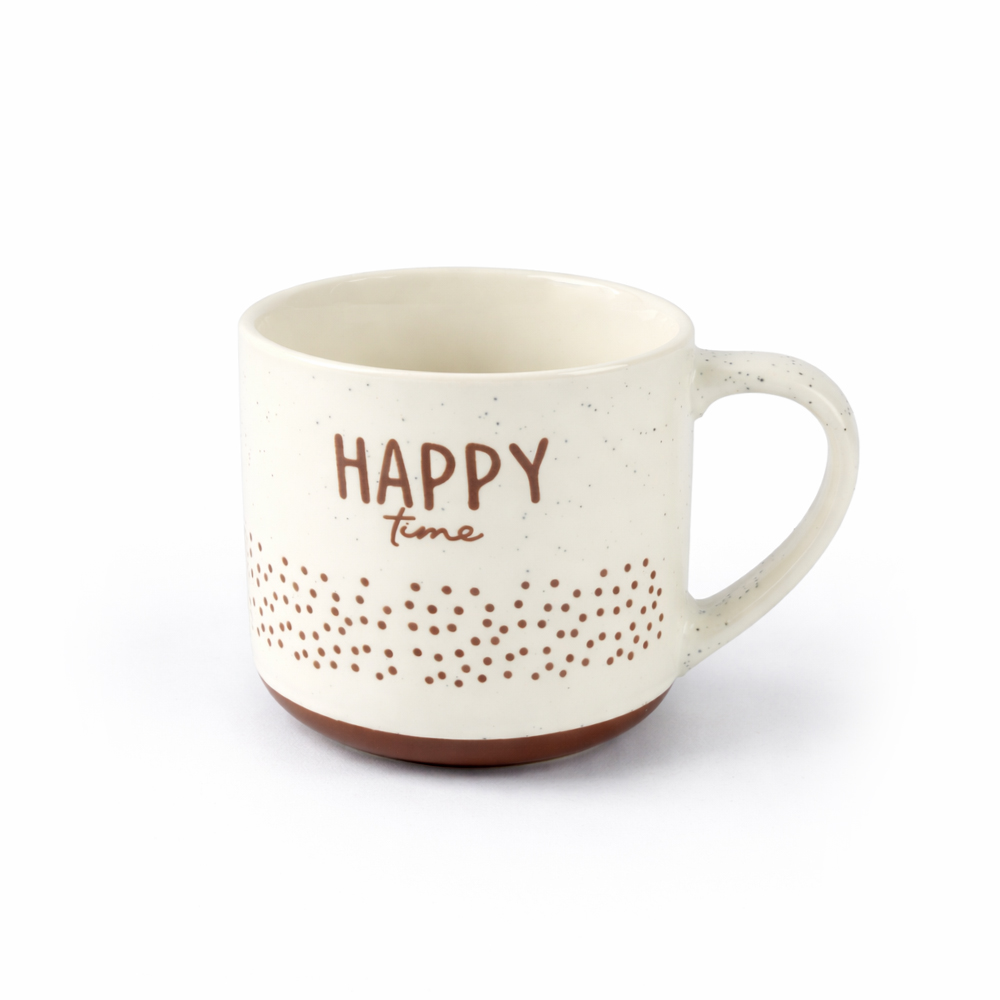 Premium Ceramic Coffee Mug 9x9cm – “HAPPY” Printed Elegant White Tea & Coffee Cup for Home & Office