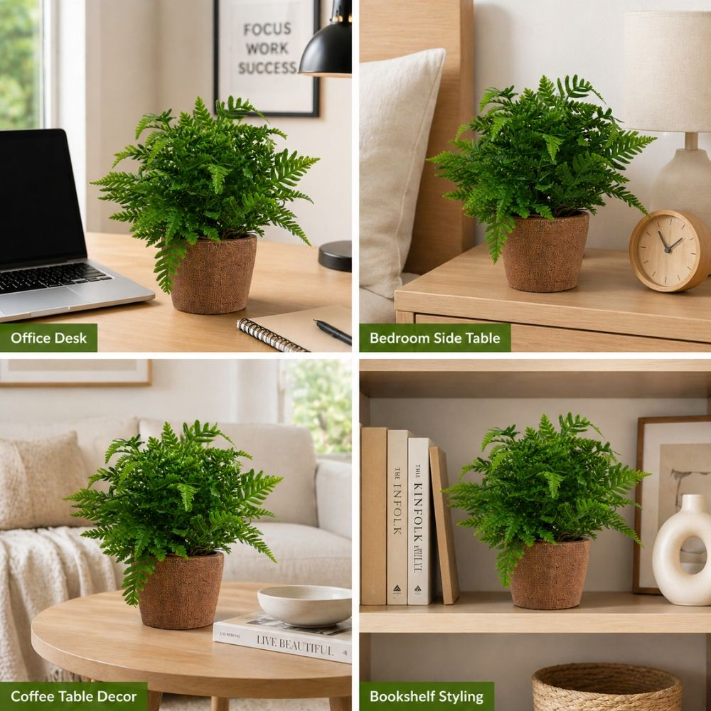 Premium Realistic Artificial Fern Plant In Modern Decorative Pot