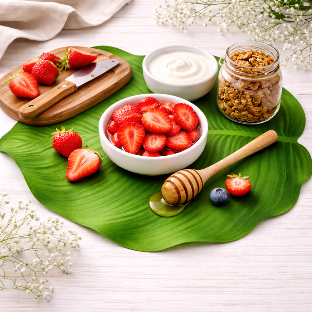 Premium Green Leaf Design Table Mat 47cm x 30cm – Ribbed Decorative Dining Placemat for Home & Kitchen