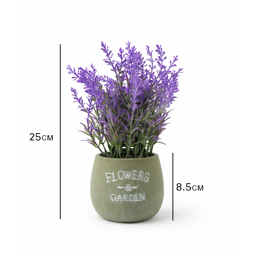 Artificial Lavender Flower Pot 24cm – Decorative Lavender Plant In Pot For Home, Office & Table Decoration