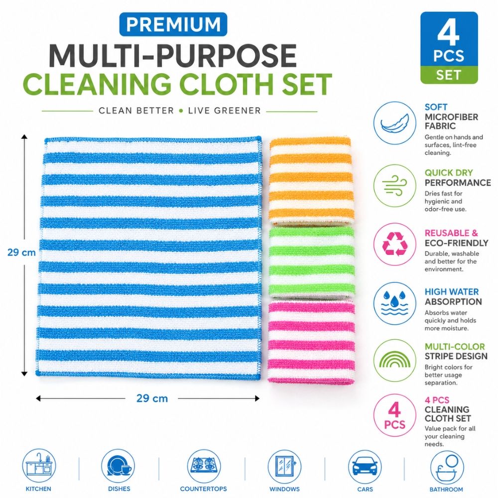 Next-Gen Disruptive Set Of Four Premium Microfiber Cleaning Cloths – (4Pcs)