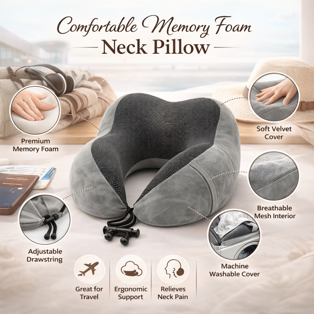 Premium Ergonomic Foam Travel Neck Pillow