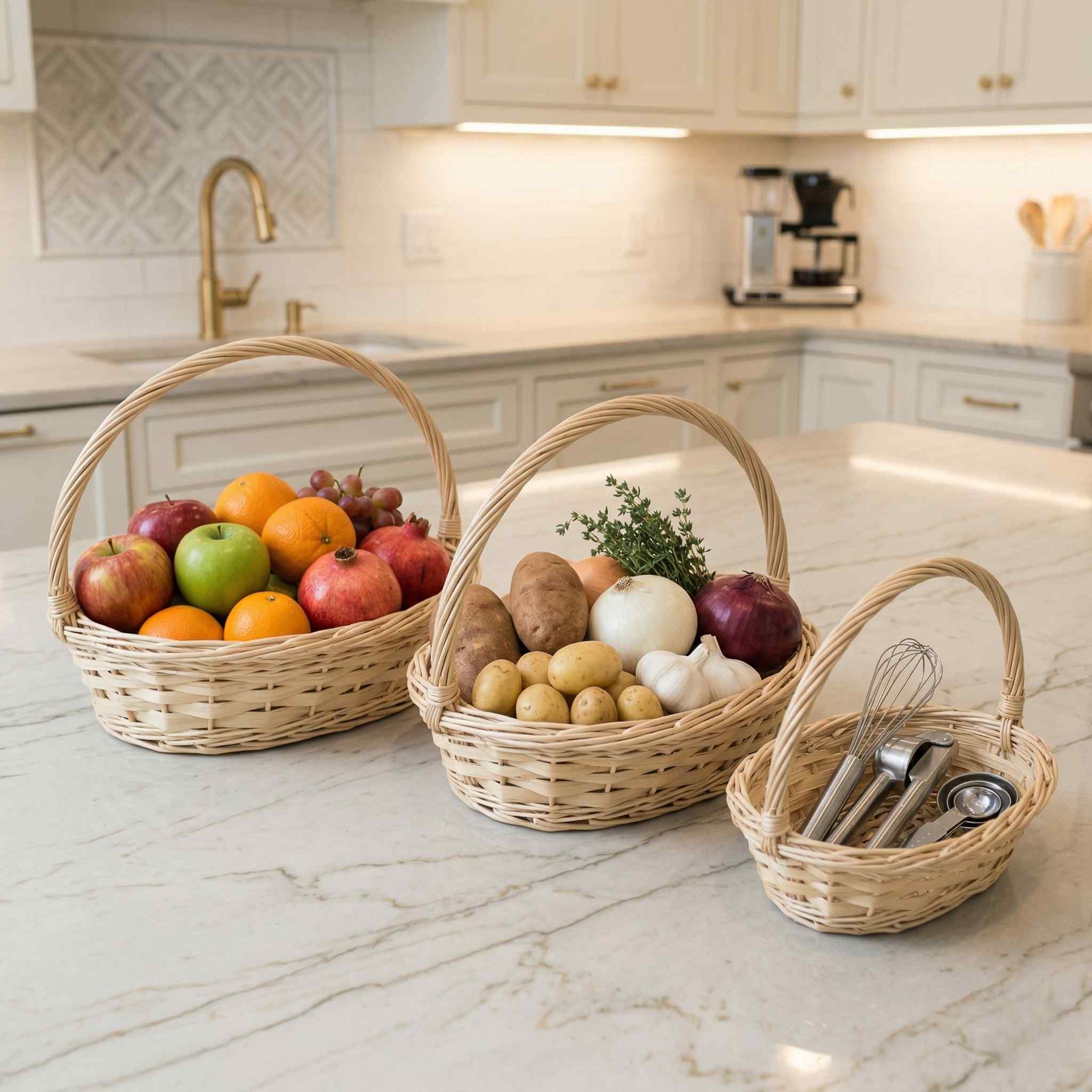 Premium Handmade Natural Wicker Fruit Gift Basket 3Pcs Set