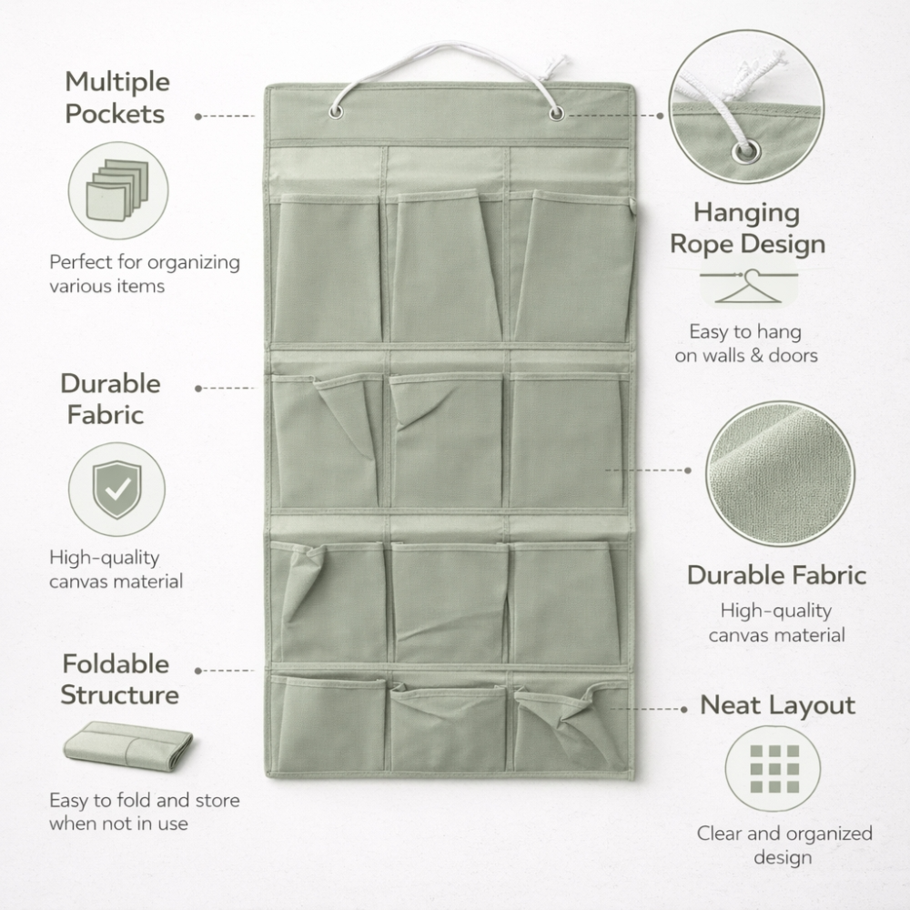 Premium Hanging Storage Organizer Bag 40x89cm – Multi-Pocket Closet & Door Organizer with Durable Fabric & Space Saving Design