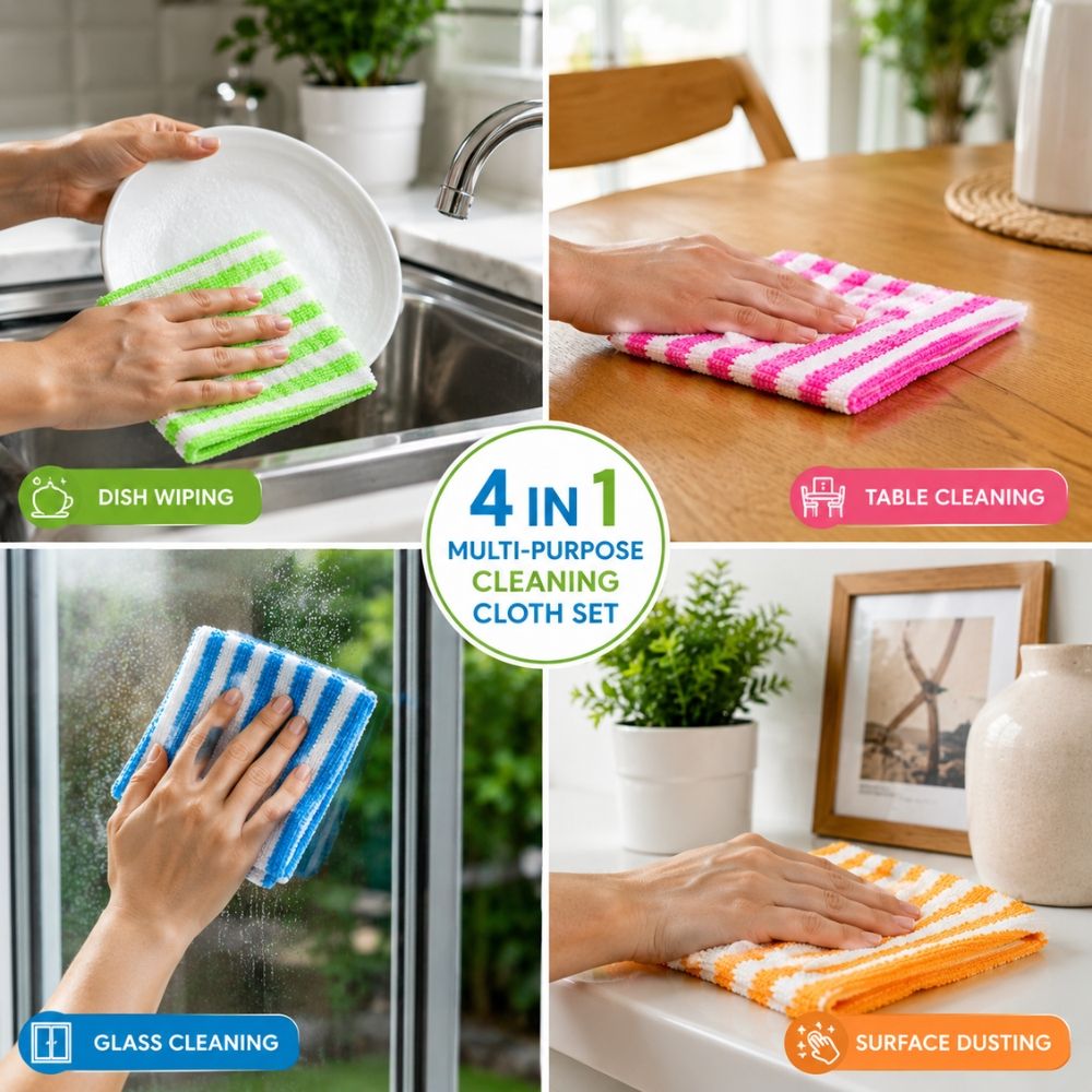 Next-Gen Disruptive Set Of Four Premium Microfiber Cleaning Cloths – (4Pcs)