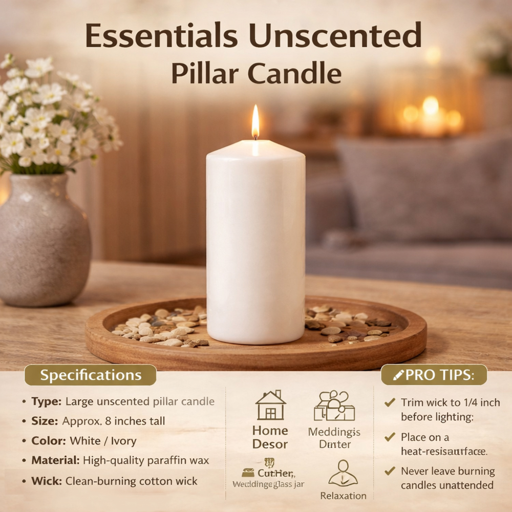 Premium Large White Pillar Candle 25cm – Long-Lasting Decorative Candle for Home Décor, Wedding, Event & Relaxation (25x7cm)