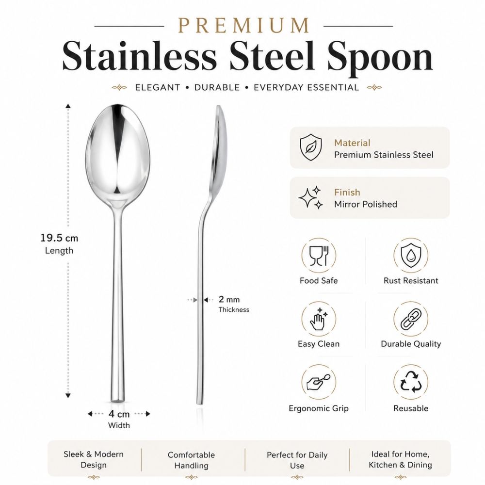 Deluxe Premium Stainless Steel Table Spoon With A Mirror Polished Finish – (19.5Cm)