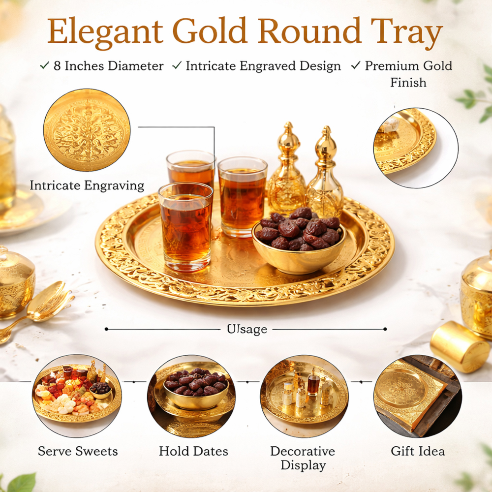 Elegant Gold Embossed Round Serving Tray - 30cm