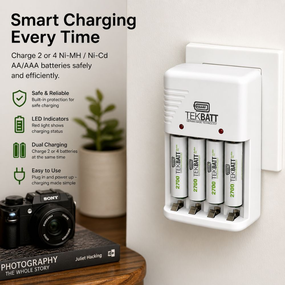 Tekbatt Smart Four Slot Universal Battery Charger For Ni Mh Ni Cd Aa Aaa Rechargeable Batteries