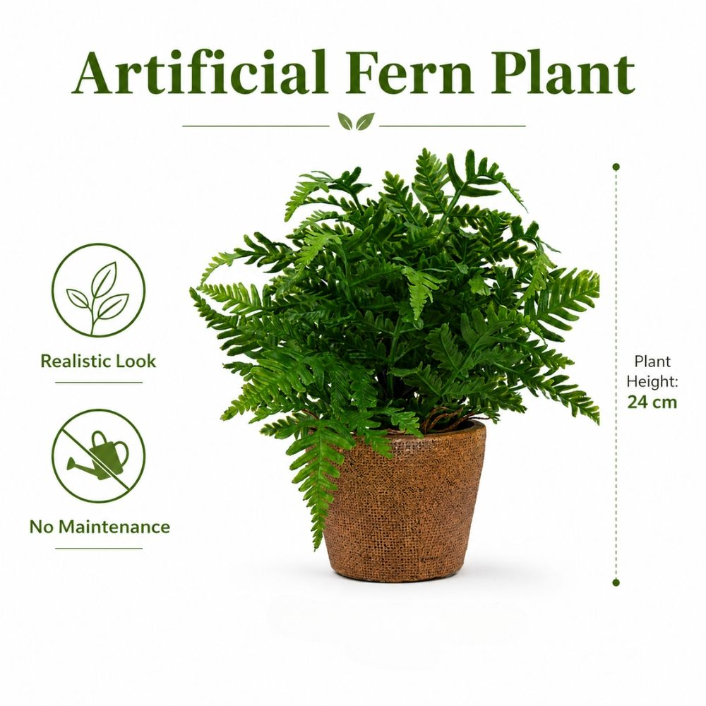 Premium Realistic Artificial Fern Plant In Modern Decorative Pot