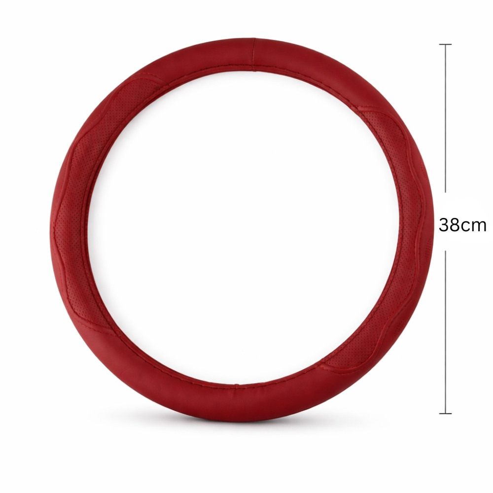 Premium Red Leather Car Steering Wheel Cover – 38cm Universal Anti-Slip Breathable Grip Protector