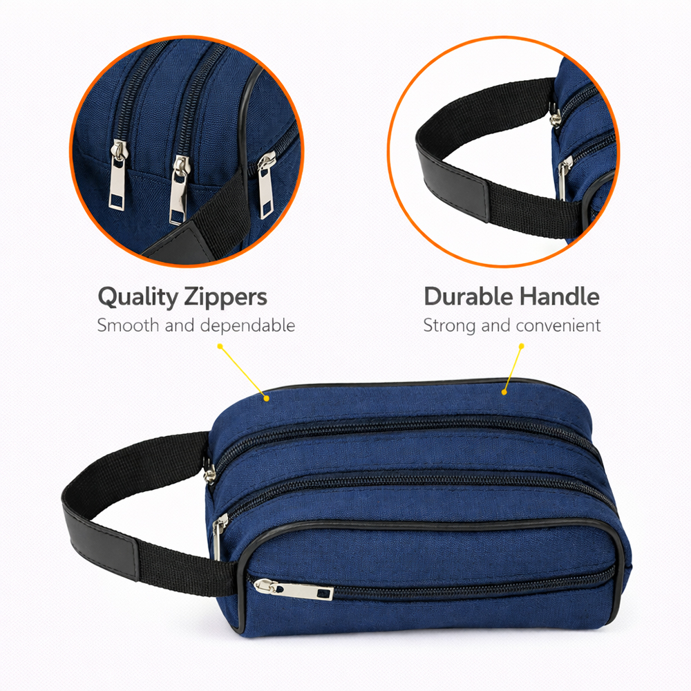 Triple Zipper Water Resistant Travel Toiletry Kit Organizer Bag