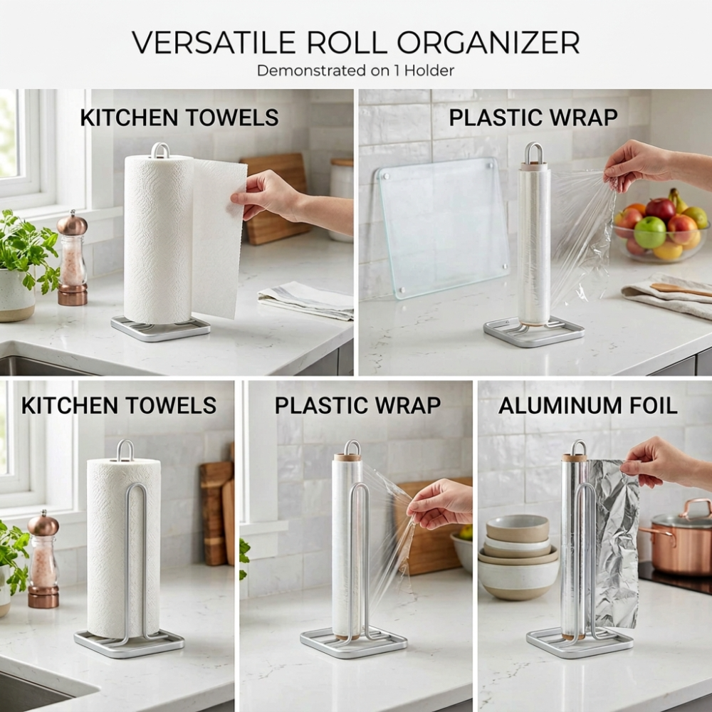 Modern Stainless Steel Versatile Kitchen Tissue Roll Holder And Organizer