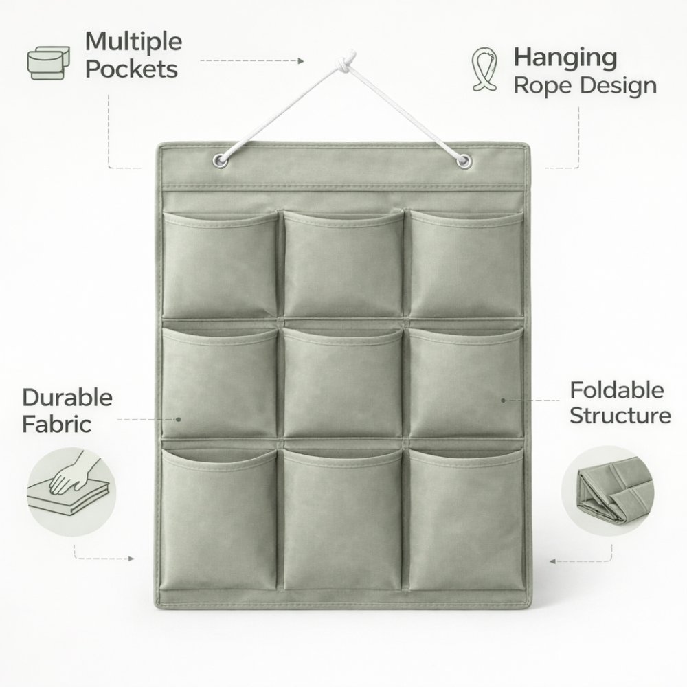 Hanging Storage Organizer Bag 78cm – Multi-Pocket Wardrobe Door Closet Storage Bag for Clothes, Accessories & Home Organization (78x45cm)