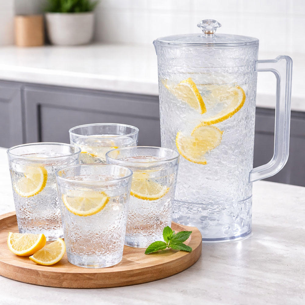 Clear Acrylic Water Jug with 4-Piece Cup Set