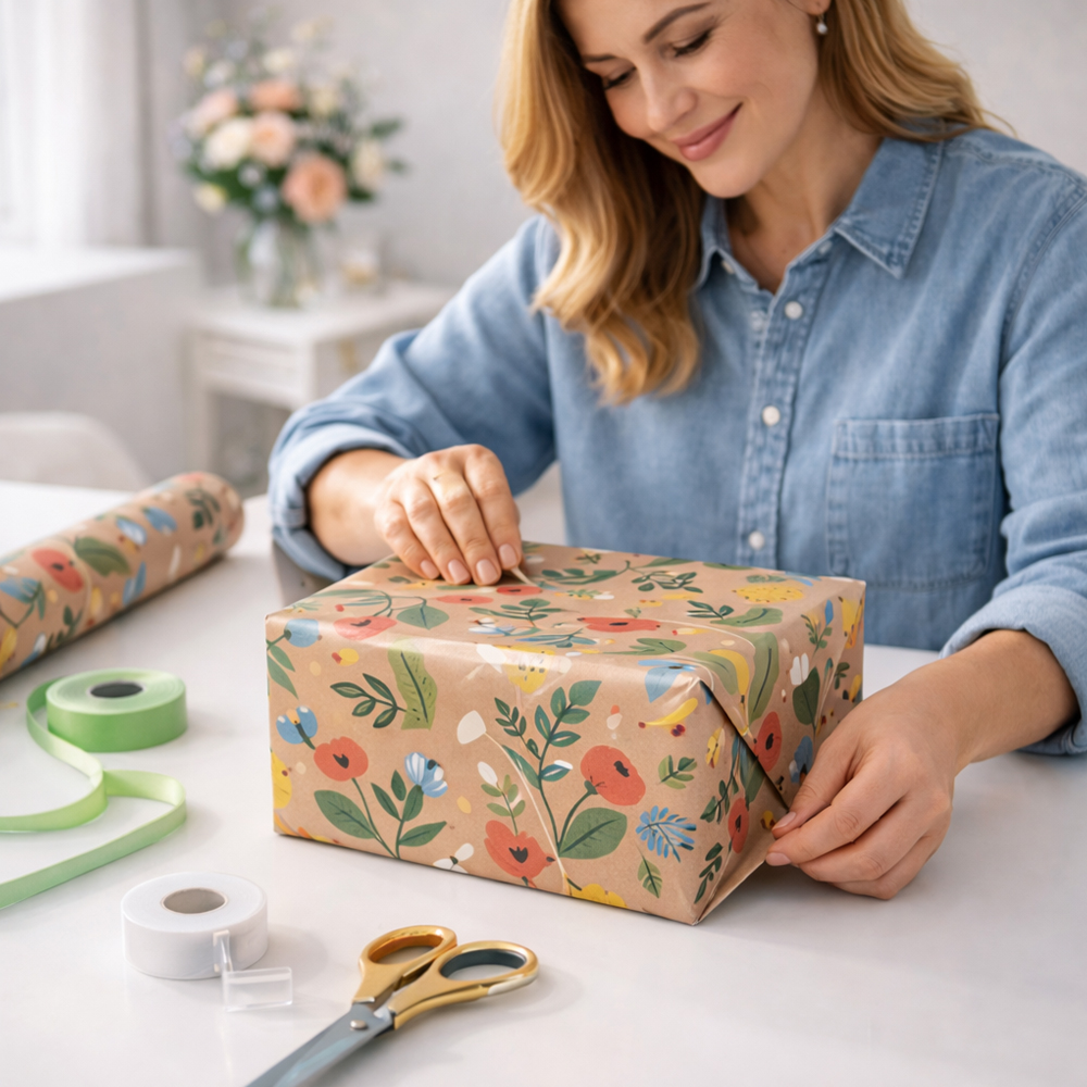 Floral Kraft Gift Wrapping Paper