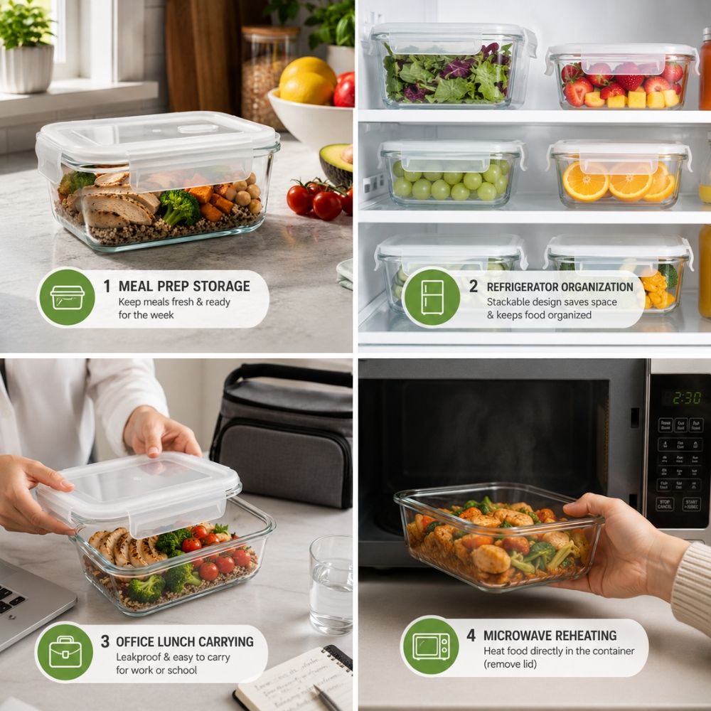 Premium Airtight Borosilicate Glass Food Storage Container With Steam Release Vent And Leakproof Locking Lid