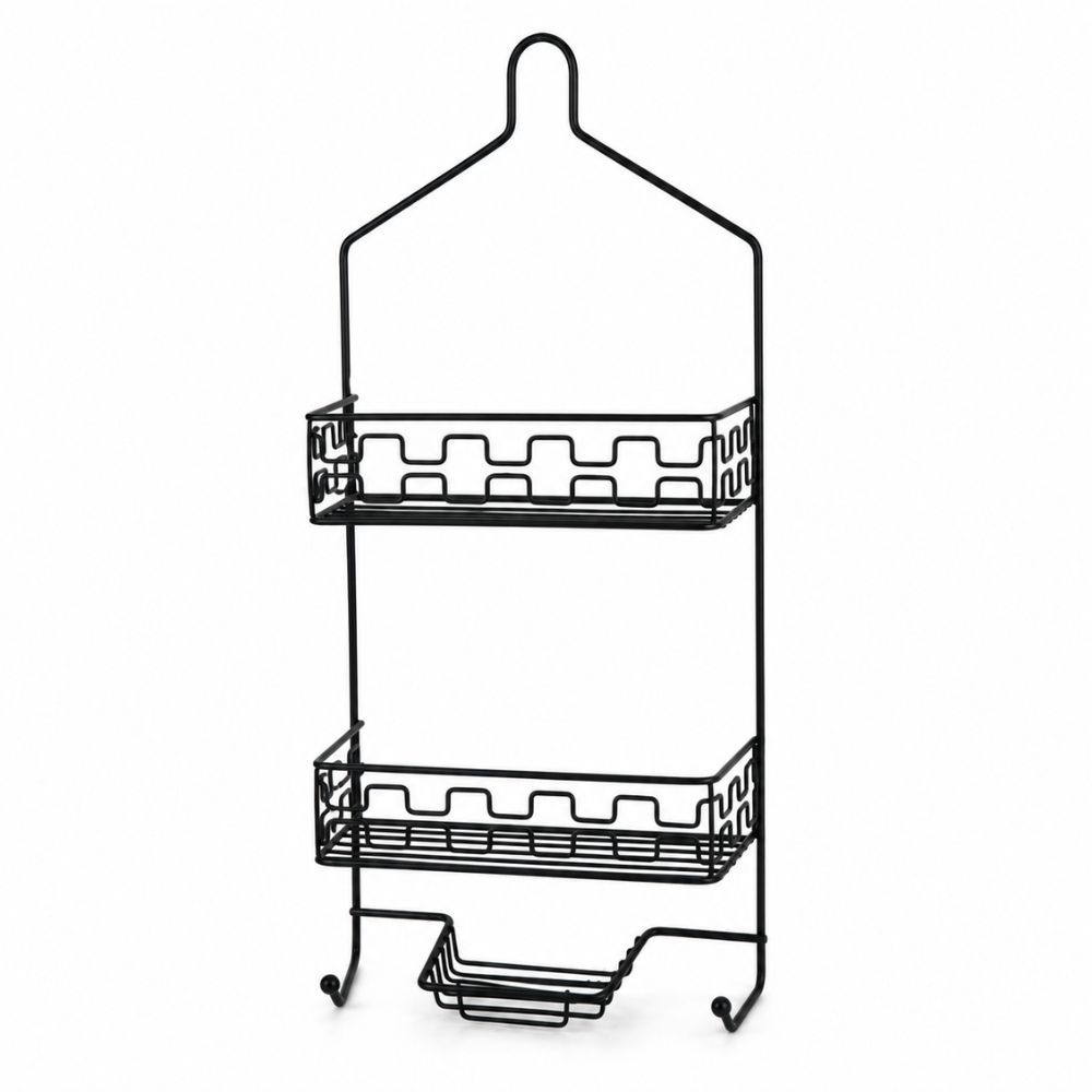 Premium Metal Two-tier Shower Caddy With Integrated SOAP Dish Hooks, 60x27.5x12cm
