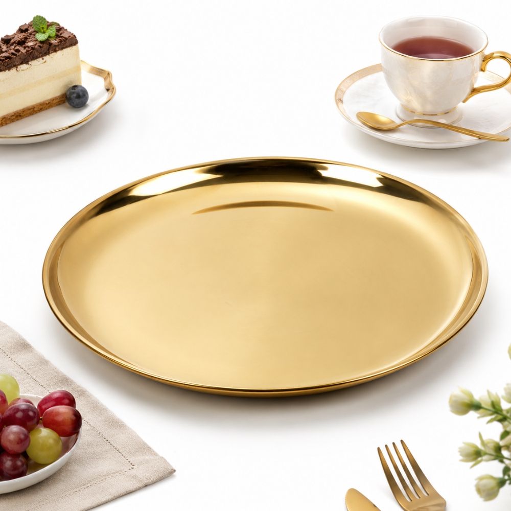 Retro -Finished Round Stainless Steel Serving Tray – 30X2.3Cm