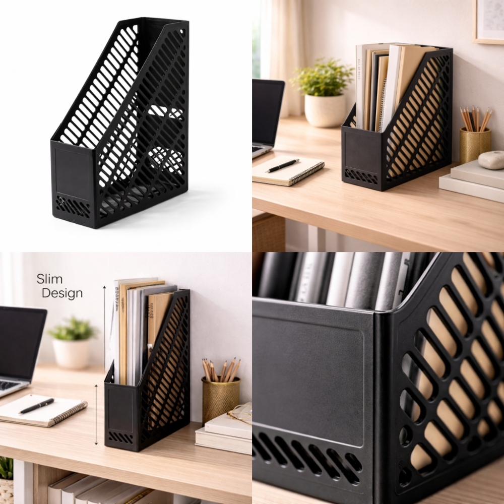 Plastic Magazine File Holder – Office Document Organizer Rack (29cm × 9cm × 25cm)