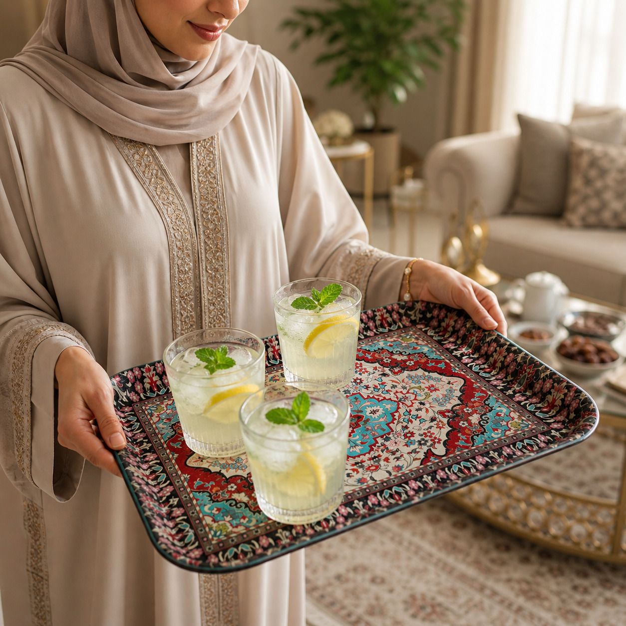 Professional Persian - Style Carpet Pattern Serving Tray – Traditional Oriental Motif (40cm)