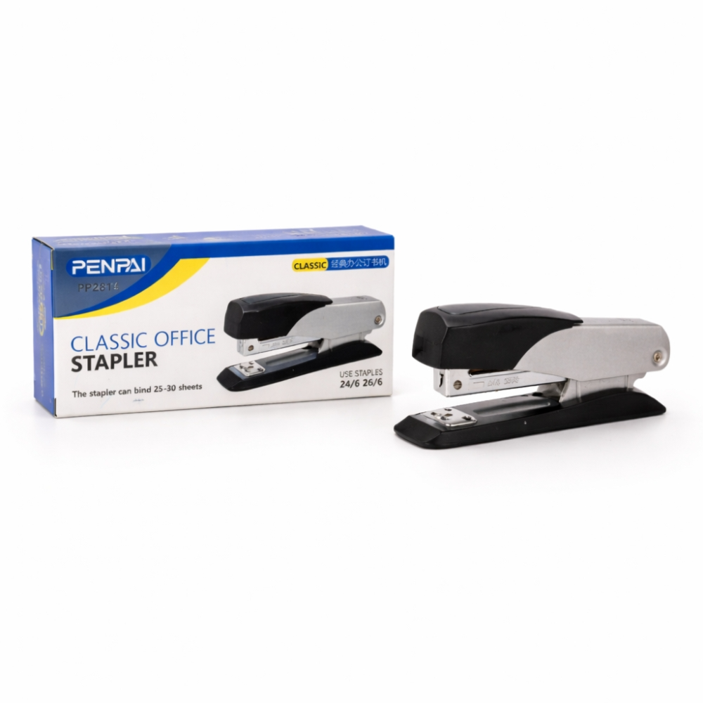 PENPAI Classic Heavy-Duty Office Stapler – 30 Sheet Capacity – Silver & Black