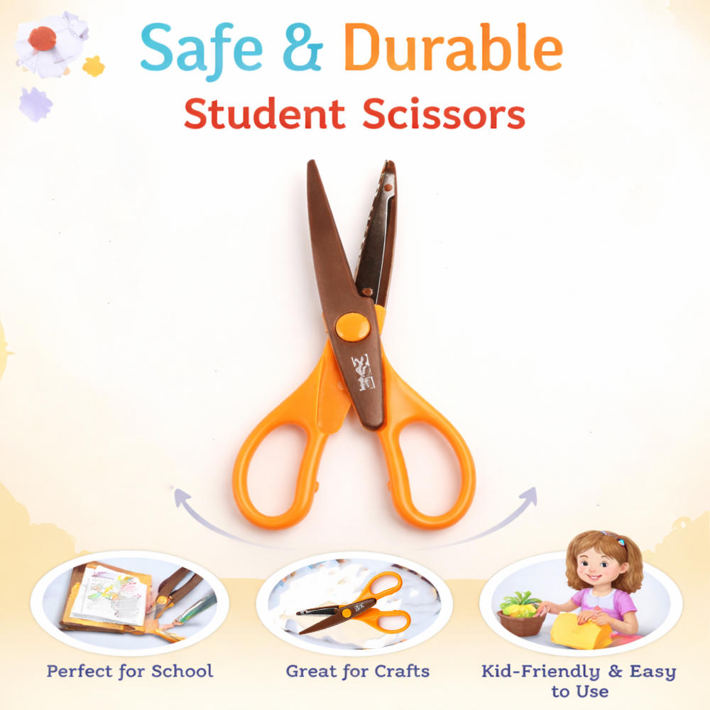 Safety Student Scissors (6") – Blunt Tip with Protective Blade Cover (Orange/Brown)